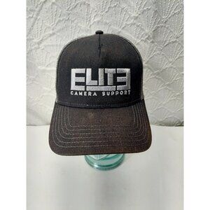 Elite Camera Support Black with GrayEmbroidered Logo Mesh Trucker Snapback Hat